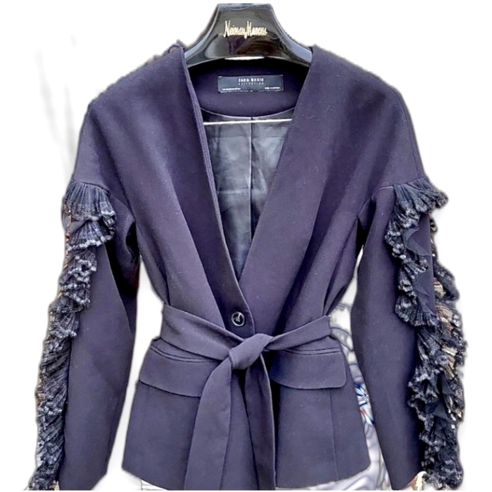 Zara Basic Collection Ruffled Sleeve Jacket Blazer - Picture 2 of 7